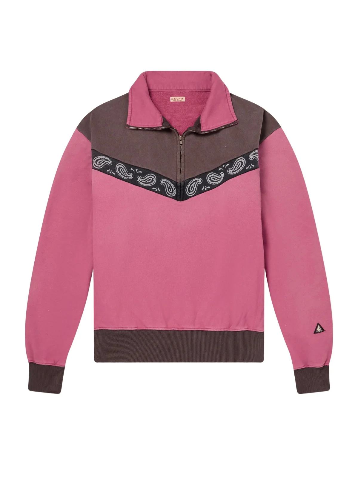 KAPITAL Colour-Block Paisley-Trimmed Cotton-Jersey Half-Zip Sweatshirt - Men