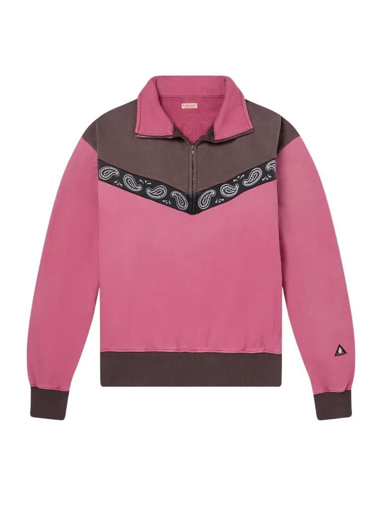 KAPITAL Colour-Block Paisley-Trimmed Cotton-Jersey Half-Zip Sweatshirt - Men