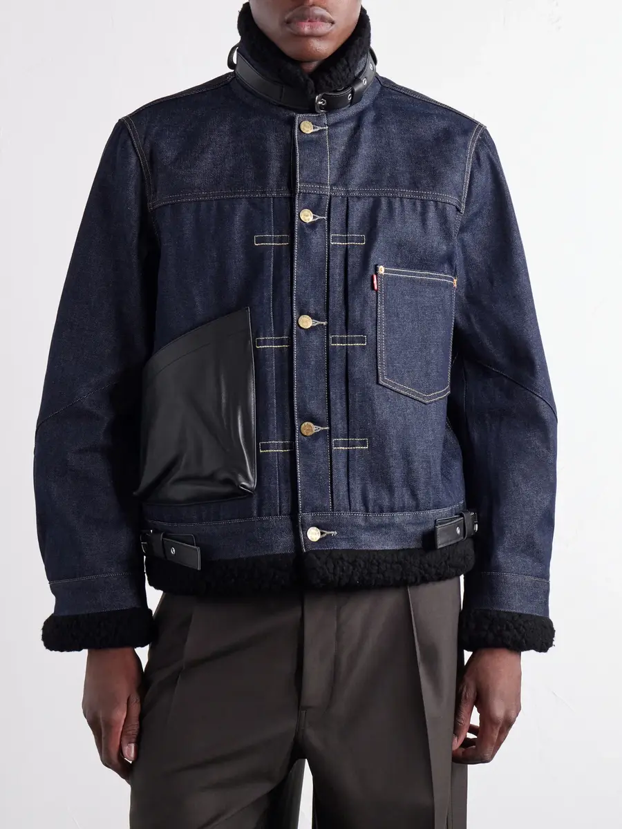 Sacai Levi's Plush and Leather-Trimmed Denim Jacket - Men | Thumbnail 3