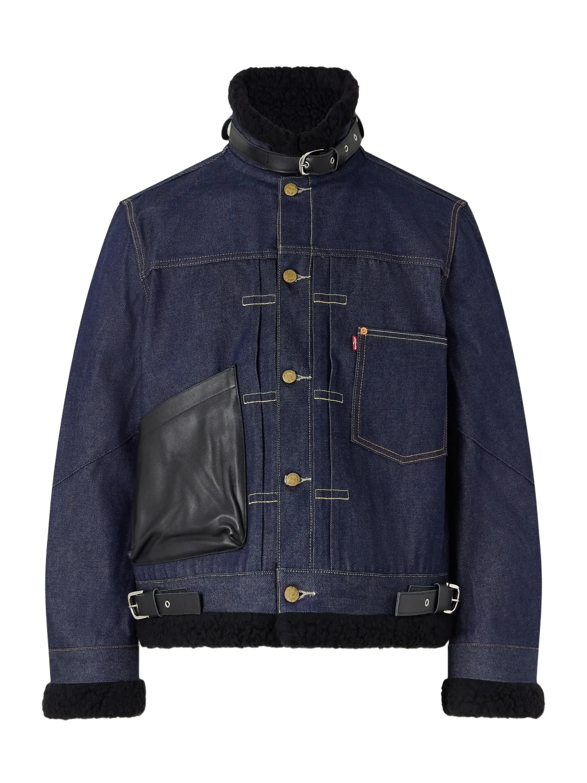 Sacai Levi's Plush and Leather-Trimmed Denim Jacket - Men
