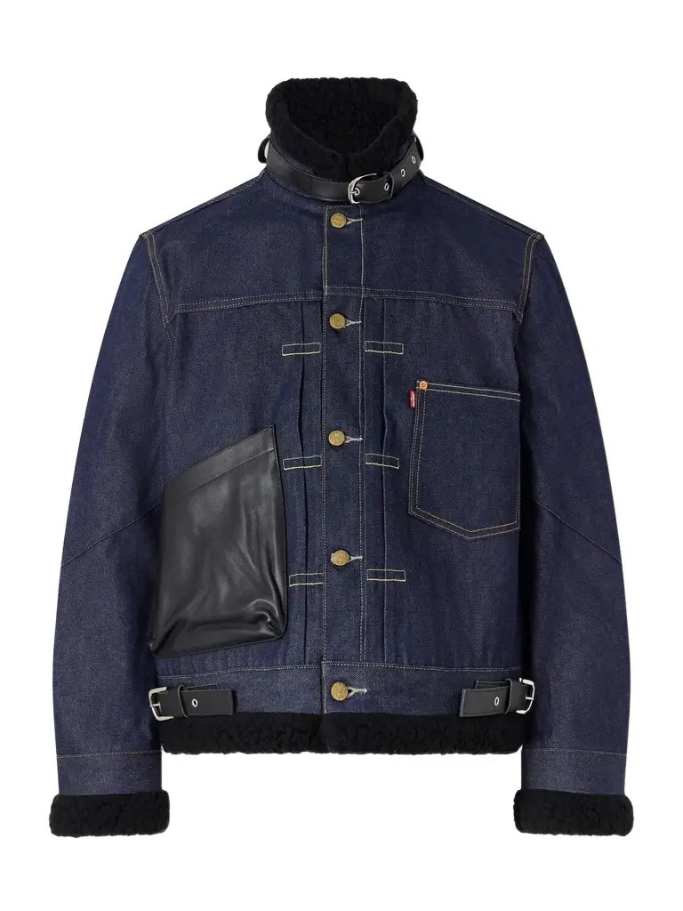 Sacai Levi's Plush and Leather-Trimmed Denim Jacket - Men