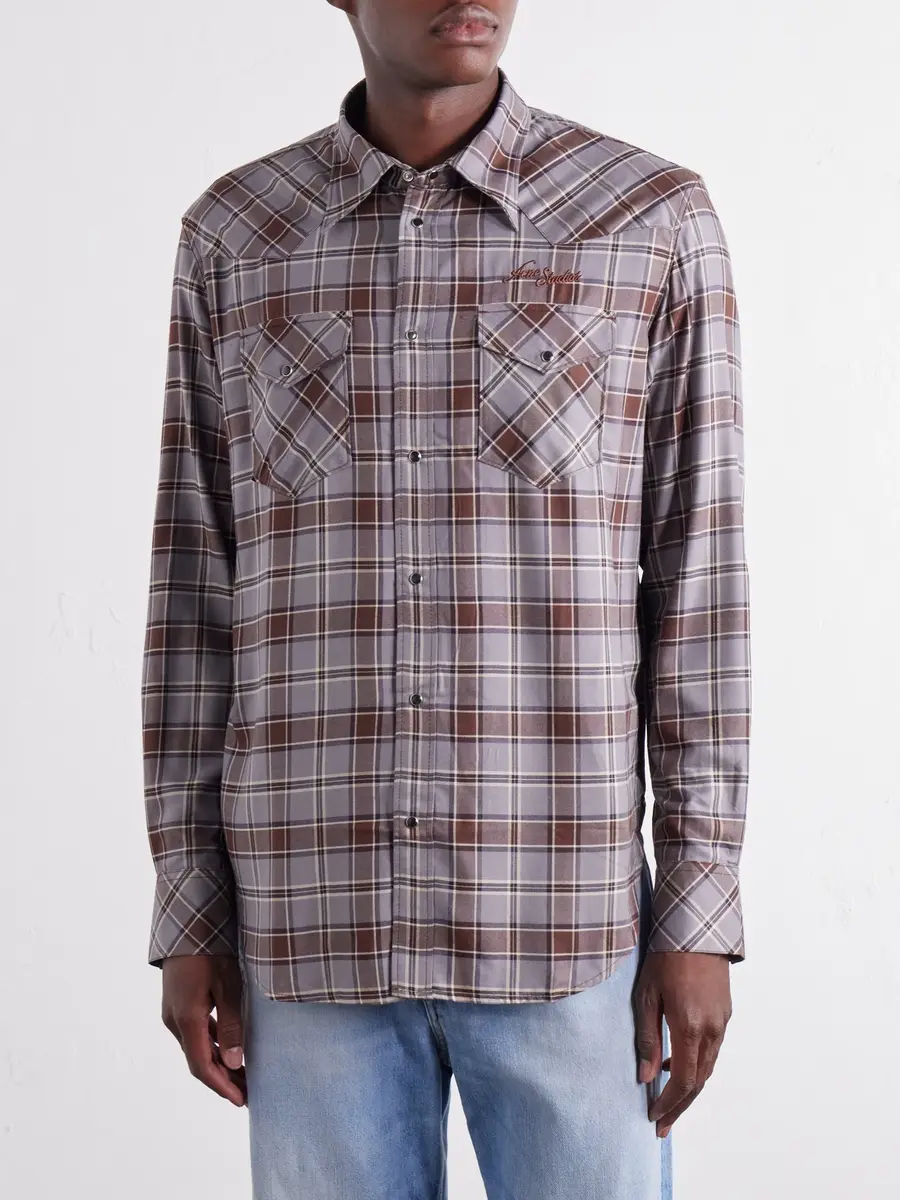 Acne Studios Logo-Embroidered Checked Flannel Shirt - Men | Thumbnail 3 Acne Studios Logo-Embroidered Checked Flannel Shirt - Men | Thumbnail 3