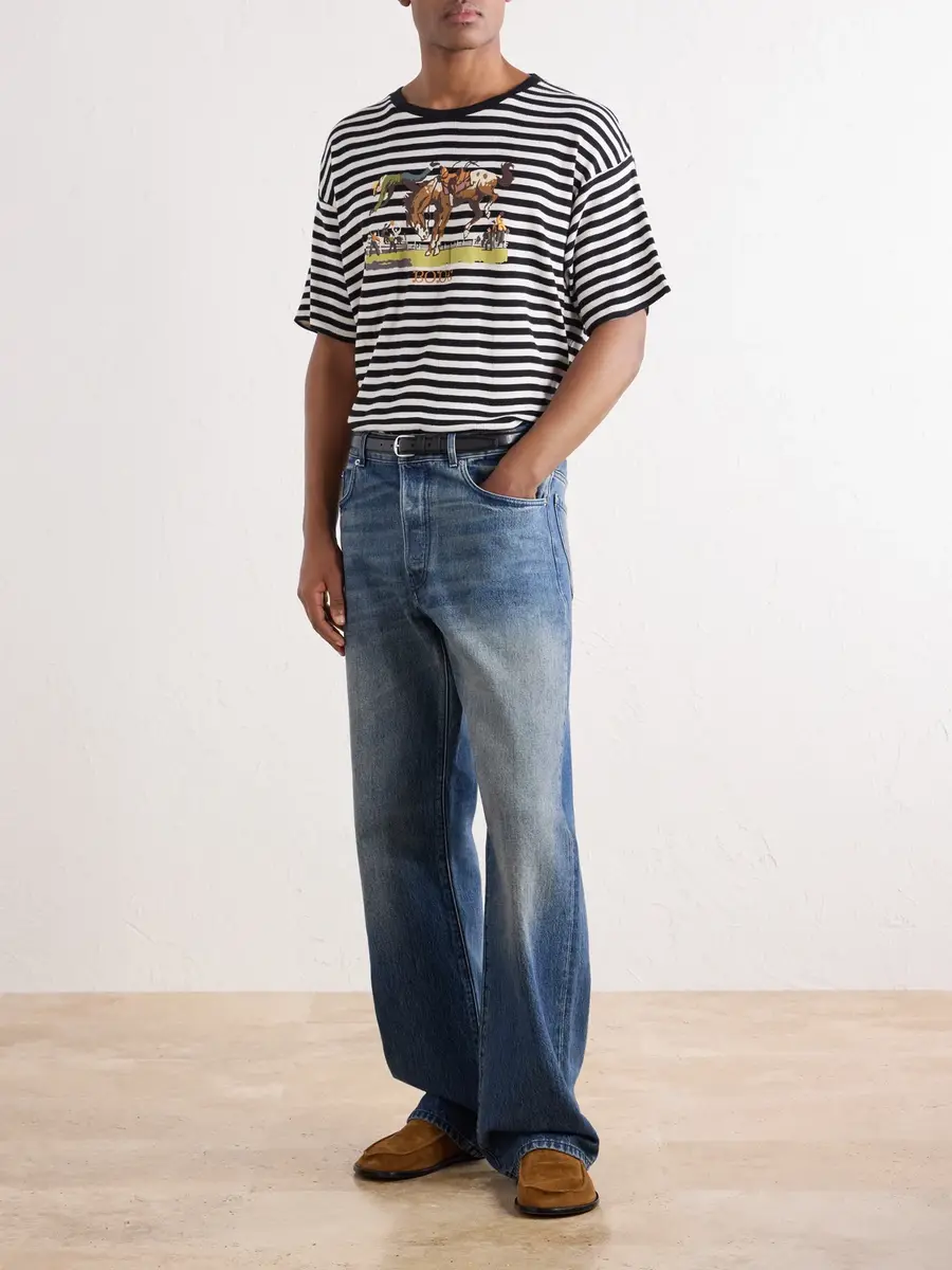 BODE Printed Striped Ribbed Cotton-Jersey T-Shirt - Men | Thumbnail 2