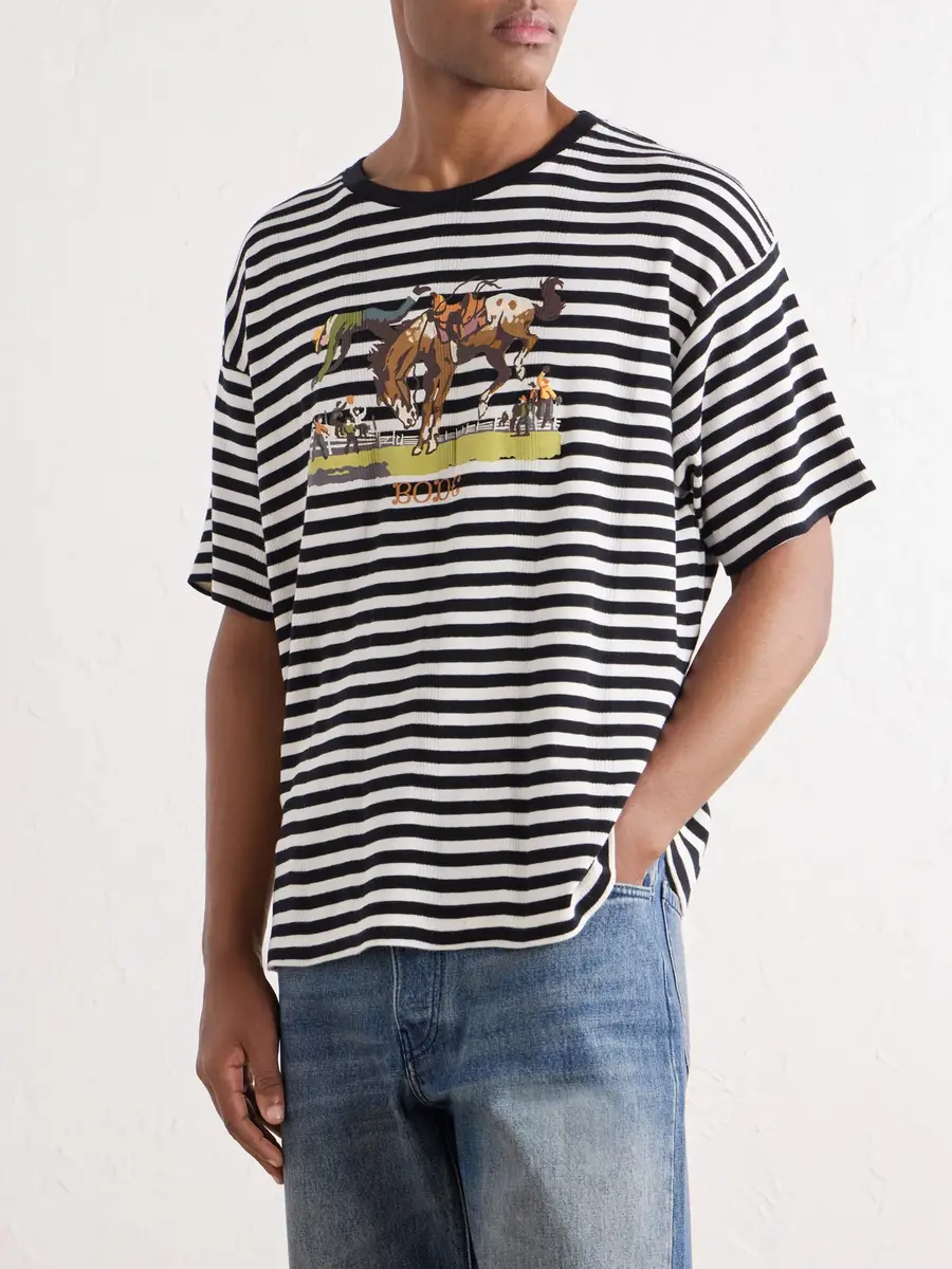 BODE Printed Striped Ribbed Cotton-Jersey T-Shirt - Men | Thumbnail 3
