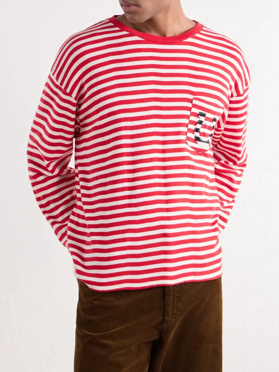 BODE Logo-Embroidered Striped Ribbed Cotton-Jersey T-Shirt - Men | Thumbnail 3
