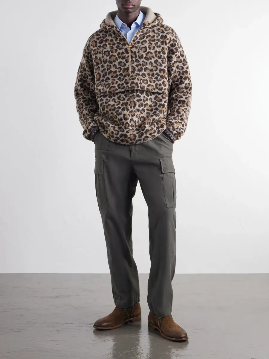 KAPITAL Hooded Leopard-Jacquard Half-Zip Sweater - Men | Thumbnail 2 KAPITAL Hooded Leopard-Jacquard Half-Zip Sweater - Men | Thumbnail 2