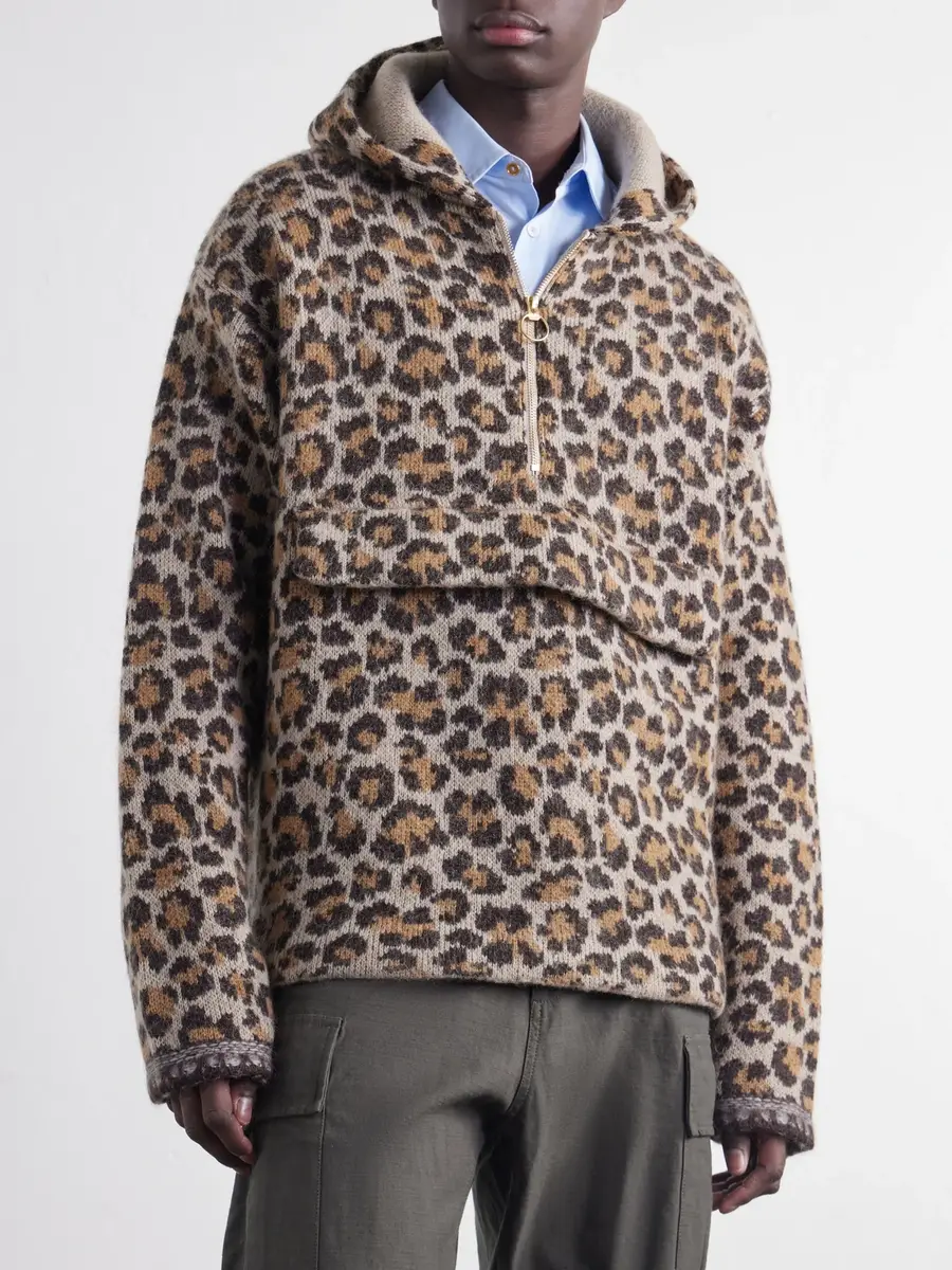 KAPITAL Hooded Leopard-Jacquard Half-Zip Sweater - Men | Thumbnail 3 KAPITAL Hooded Leopard-Jacquard Half-Zip Sweater - Men | Thumbnail 3