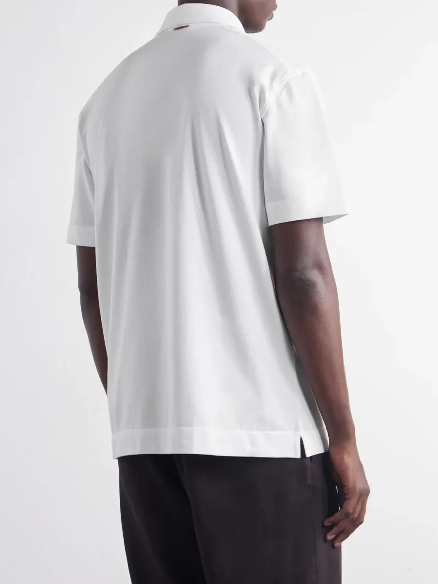 Zegna Leather-Trimmed Cotton-Piqué Polo Shirt - Men | Thumbnail 4 Zegna Leather-Trimmed Cotton-Piqué Polo Shirt - Men | Thumbnail 4