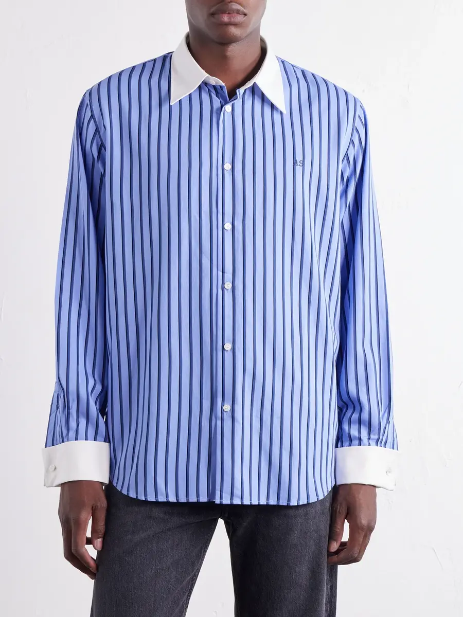 Acne Studios Logo-Embroidered Striped Poplin Shirt - Men | Thumbnail 3 Acne Studios Logo-Embroidered Striped Poplin Shirt - Men | Thumbnail 3