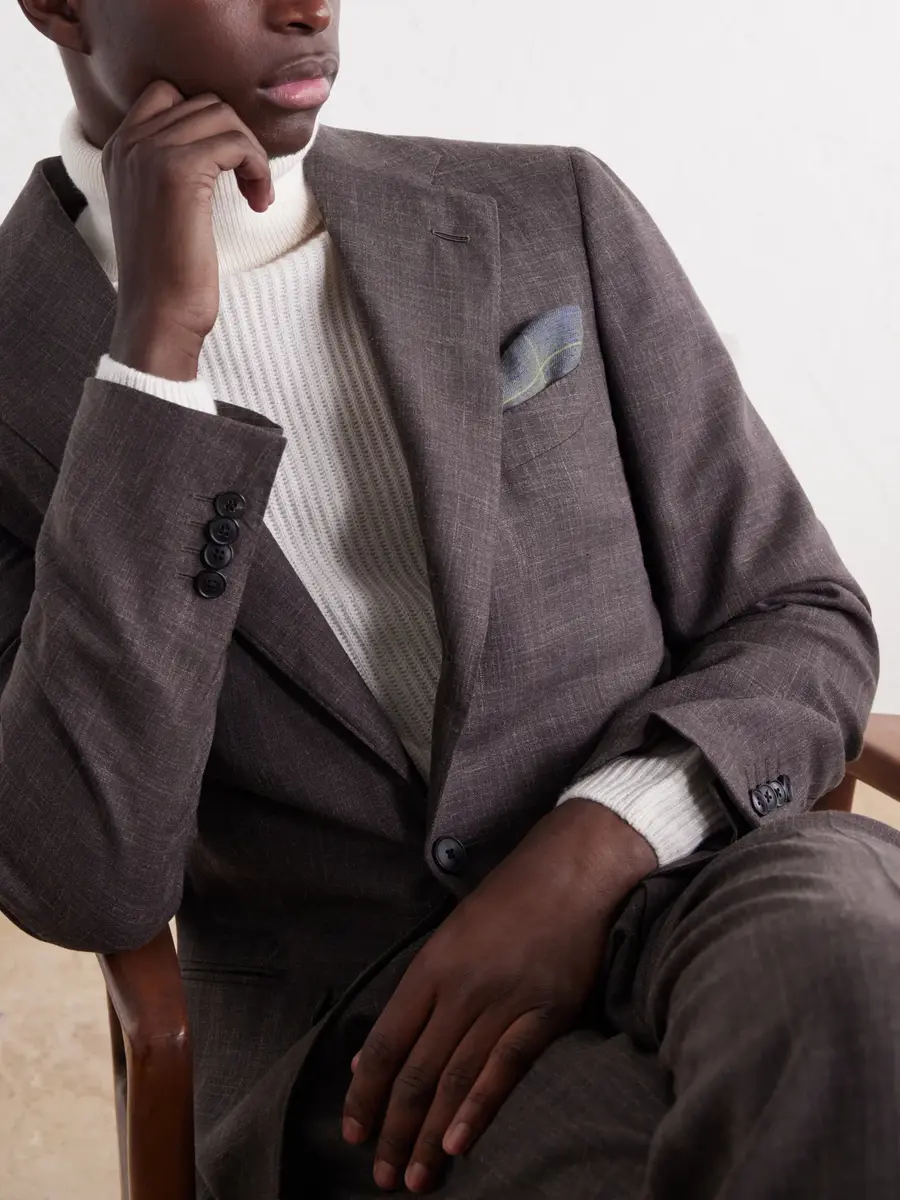 Anderson & Sheppard Frayed Checked Cashmere-Twill Pocket Square - Men | Thumbnail 2 Anderson & Sheppard Frayed Checked Cashmere-Twill Pocket Square - Men | Thumbnail 2