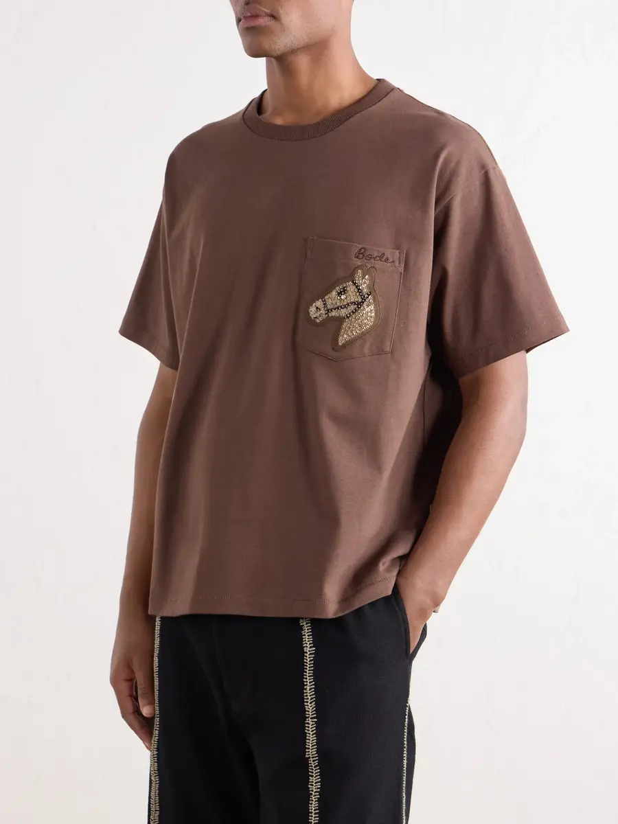 BODE Sequin-Embellished Cotton-Jersey T-Shirt - Men | Thumbnail 3
