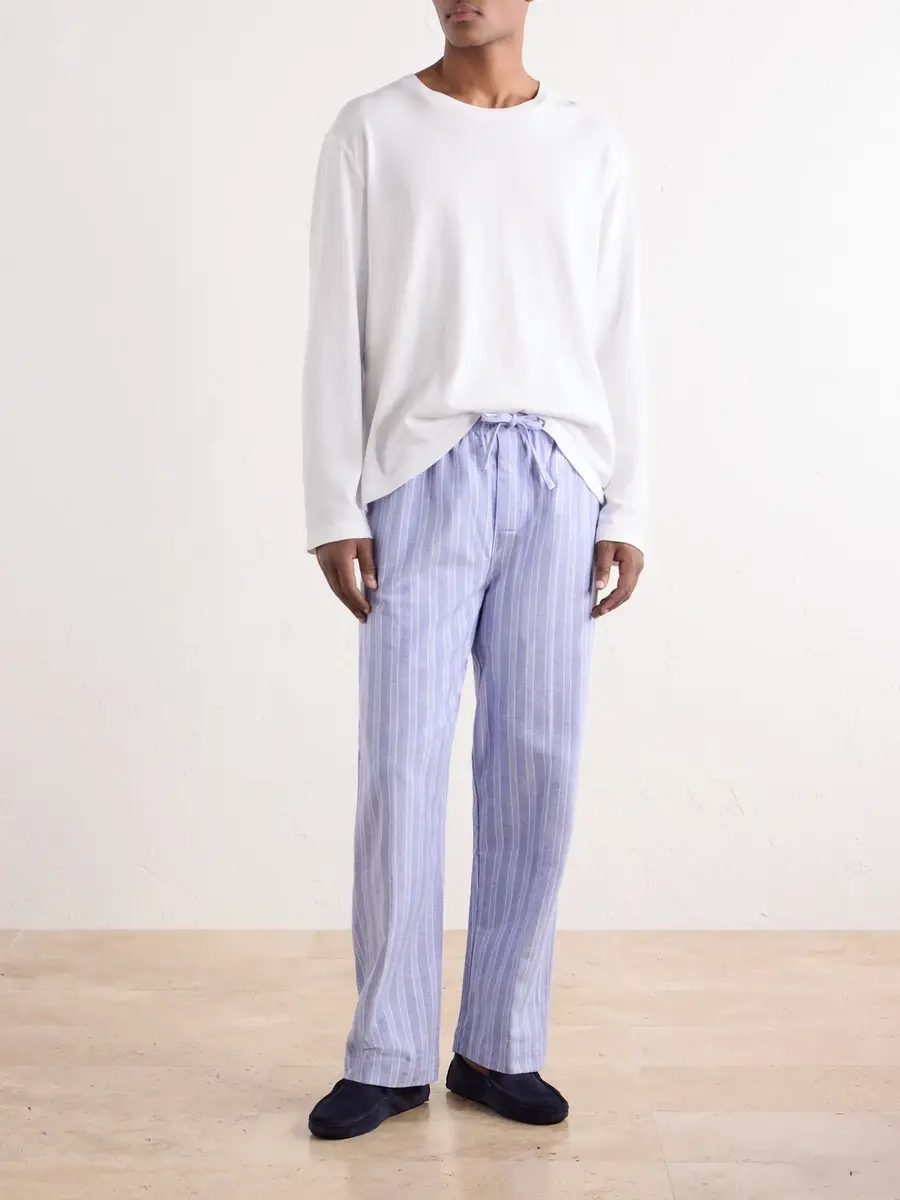 Derek Rose Arran 20 Straight-Leg Striped Herringbone Brushed-Cotton Twill Pyjama Trousers - Men | Thumbnail 2