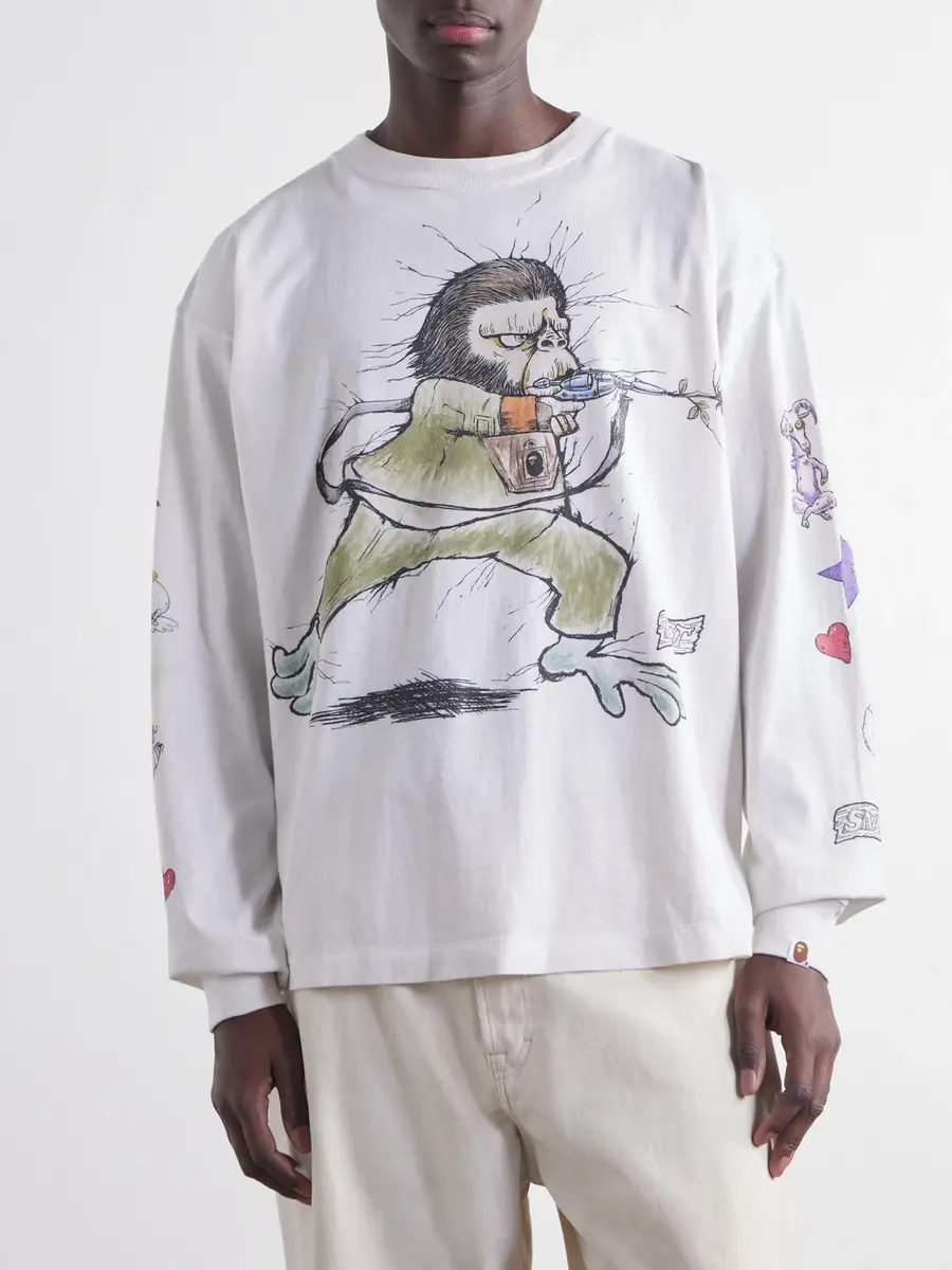 SAINT Mxxxxxx BAPE® Running Printed Distressed Cotton-Jersey T-Shirt - Men | Thumbnail 3 SAINT Mxxxxxx BAPE® Running Printed Distressed Cotton-Jersey T-Shirt - Men | Thumbnail 3