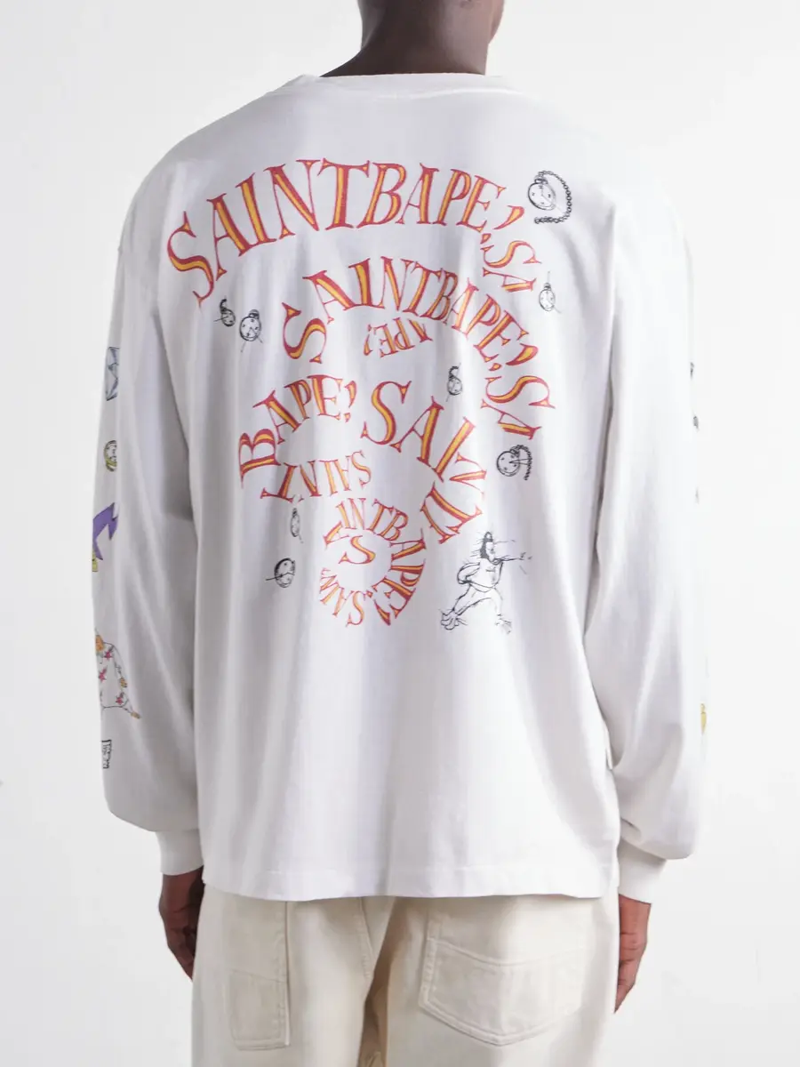 SAINT Mxxxxxx BAPE® Running Printed Distressed Cotton-Jersey T-Shirt - Men | Thumbnail 4 SAINT Mxxxxxx BAPE® Running Printed Distressed Cotton-Jersey T-Shirt - Men | Thumbnail 4