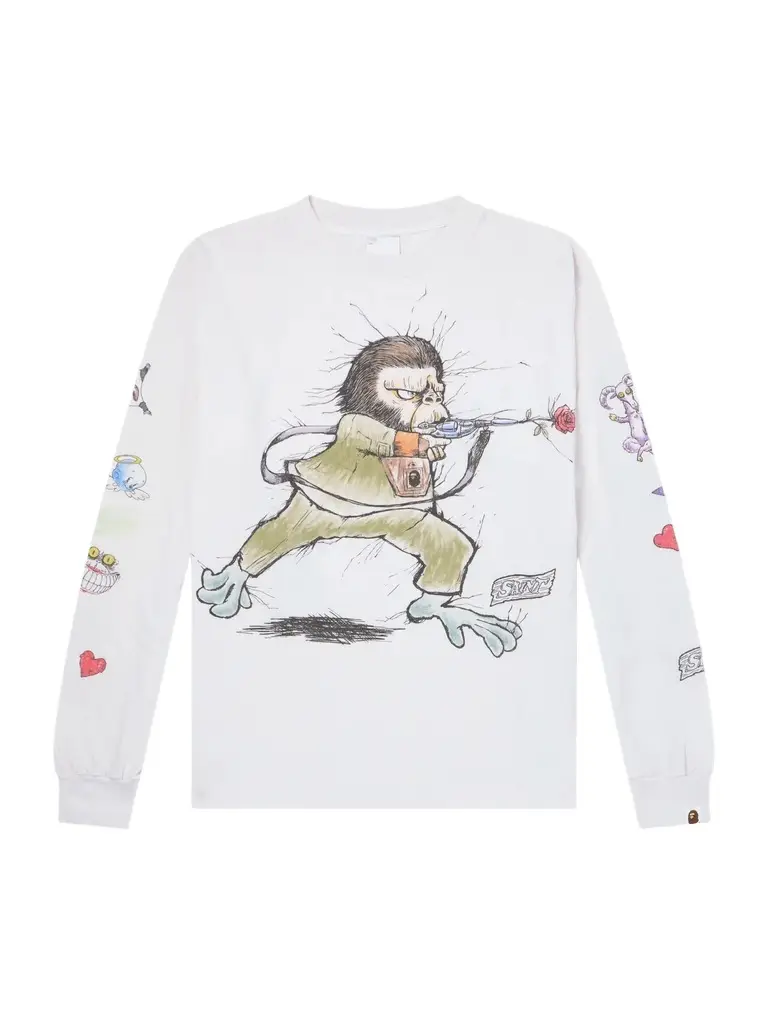 SAINT Mxxxxxx BAPE® Running Printed Distressed Cotton-Jersey T-Shirt - Men