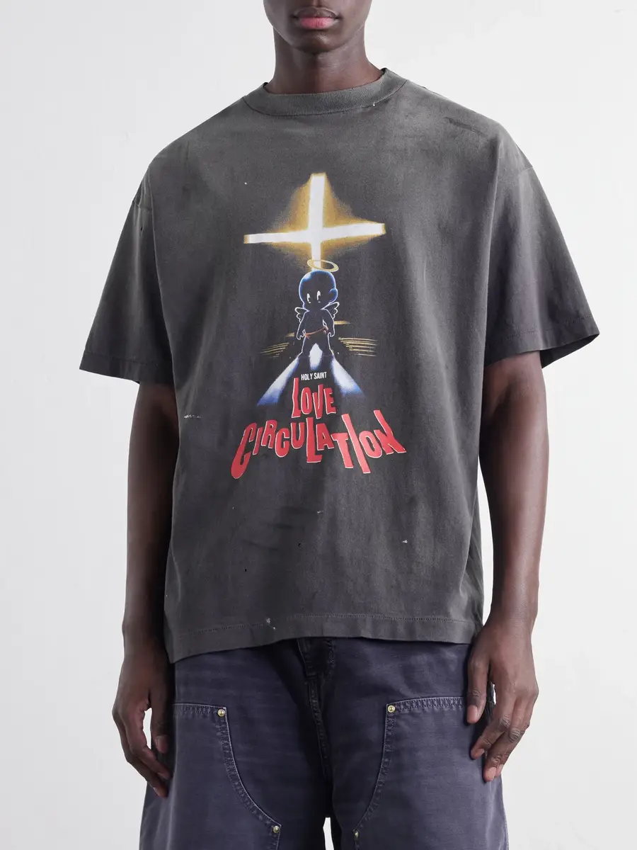 SAINT Mxxxxxx Love Circulation Printed Distressed Cotton-Jersey T-Shirt - Men | Thumbnail 3 SAINT Mxxxxxx Love Circulation Printed Distressed Cotton-Jersey T-Shirt - Men | Thumbnail 3