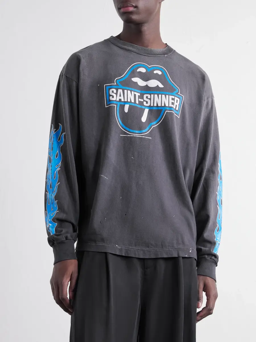 SAINT Mxxxxxx The Rolling Stones Fire Printed Distressed Cotton-Jersey T-Shirt - Men | Thumbnail 3 SAINT Mxxxxxx The Rolling Stones Fire Printed Distressed Cotton-Jersey T-Shirt - Men | Thumbnail 3