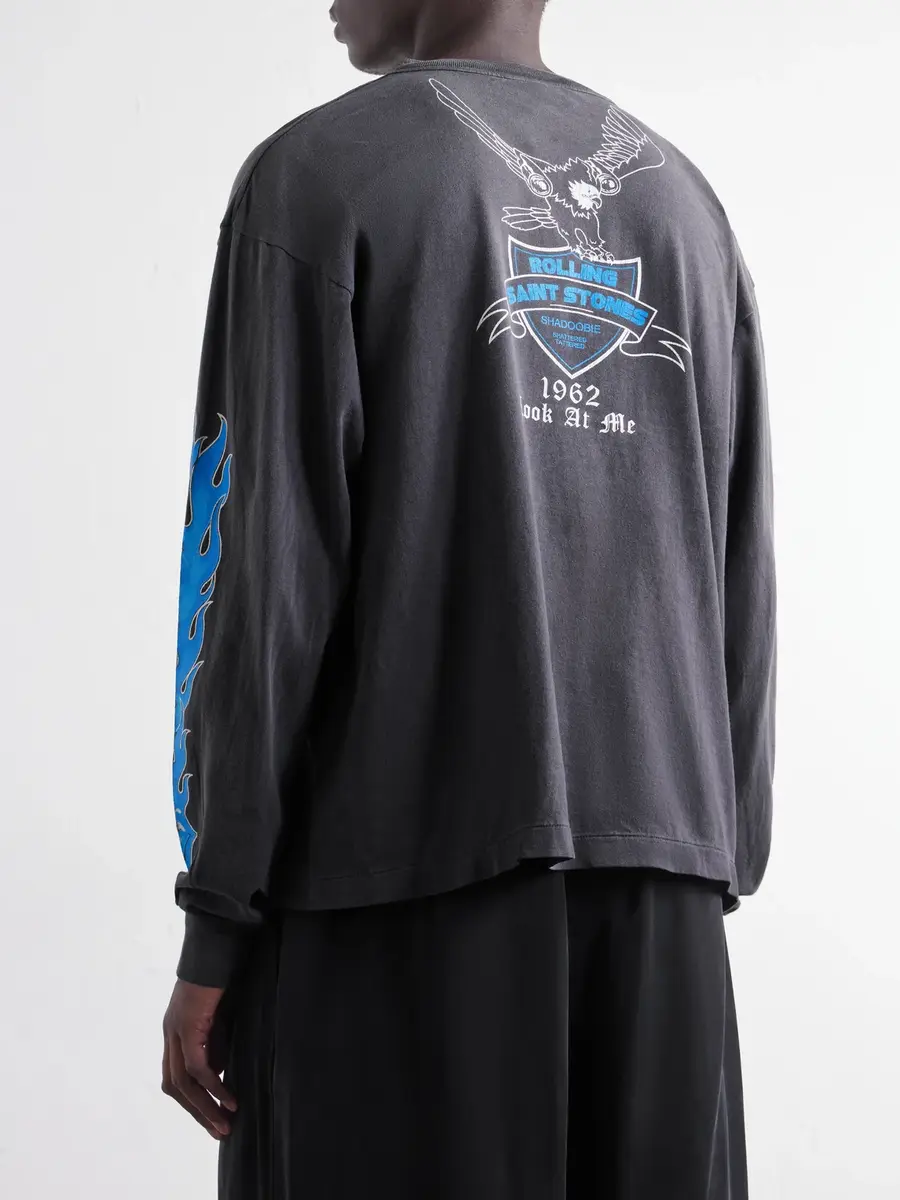 SAINT Mxxxxxx The Rolling Stones Fire Printed Distressed Cotton-Jersey T-Shirt - Men | Thumbnail 4 SAINT Mxxxxxx The Rolling Stones Fire Printed Distressed Cotton-Jersey T-Shirt - Men | Thumbnail 4