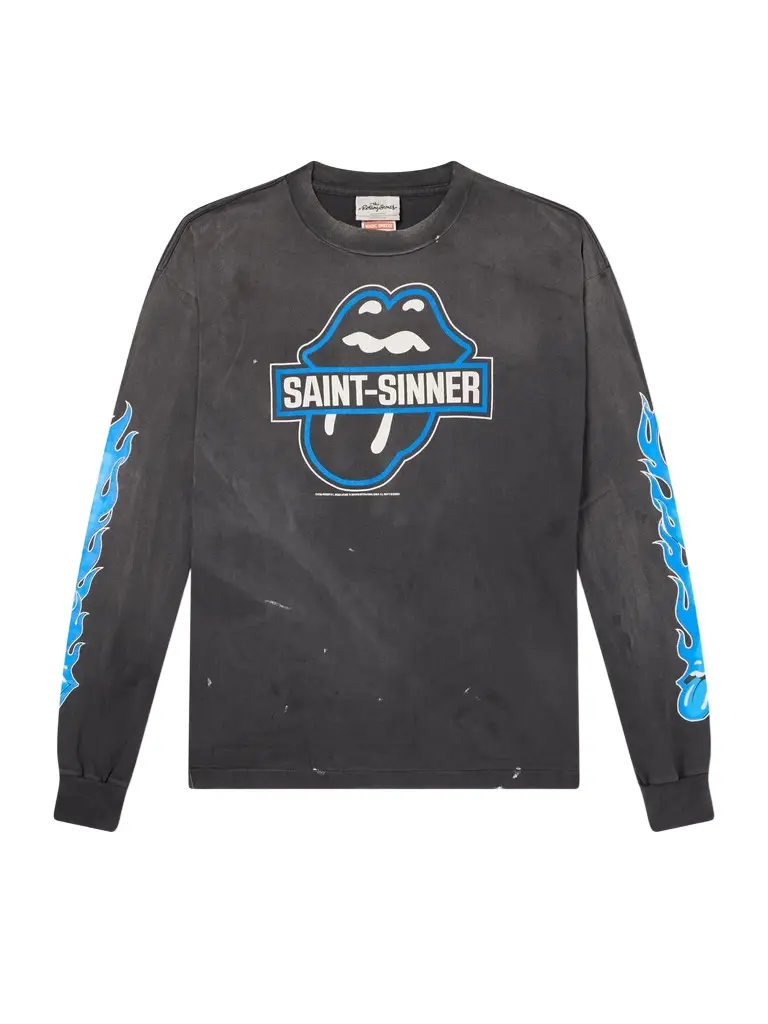 SAINT Mxxxxxx The Rolling Stones Fire Printed Distressed Cotton-Jersey T-Shirt - Men