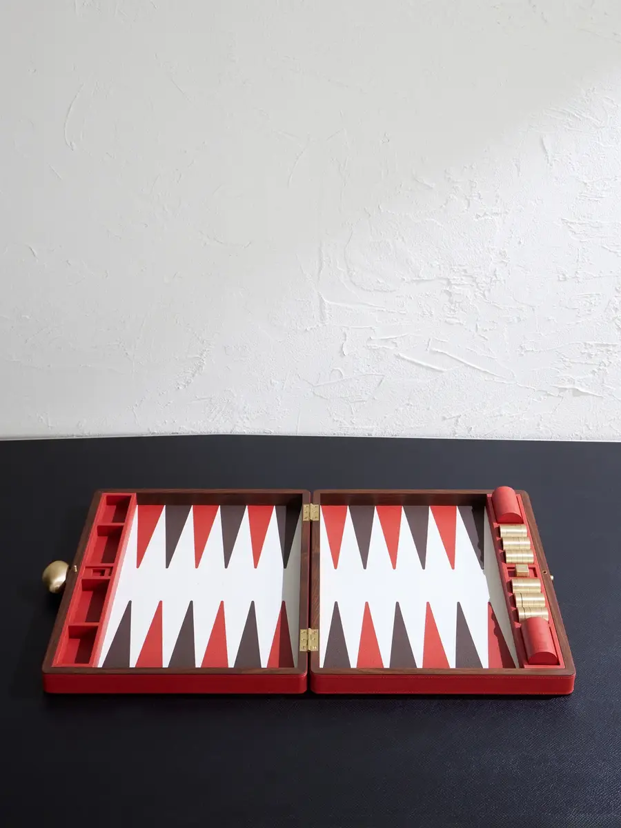ASSOULINE Pebble-Grain Leather, Brass and Wood Backgammon Set - Men