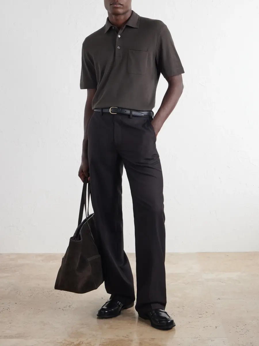 Zegna Leather-Trimmed Cotton-Piqué Polo Shirt - Men | Thumbnail 2 Zegna Leather-Trimmed Cotton-Piqué Polo Shirt - Men | Thumbnail 2