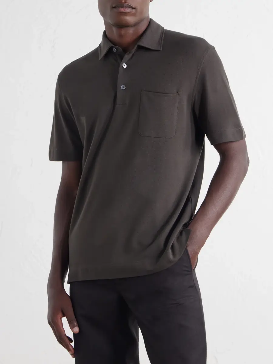 Zegna Leather-Trimmed Cotton-Piqué Polo Shirt - Men | Thumbnail 3 Zegna Leather-Trimmed Cotton-Piqué Polo Shirt - Men | Thumbnail 3