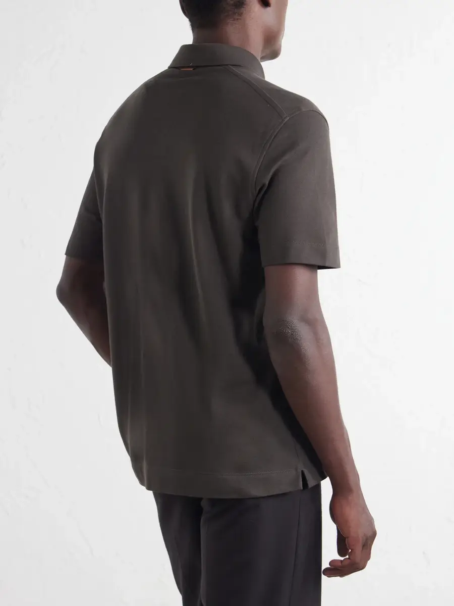 Zegna Leather-Trimmed Cotton-Piqué Polo Shirt - Men | Thumbnail 4 Zegna Leather-Trimmed Cotton-Piqué Polo Shirt - Men | Thumbnail 4