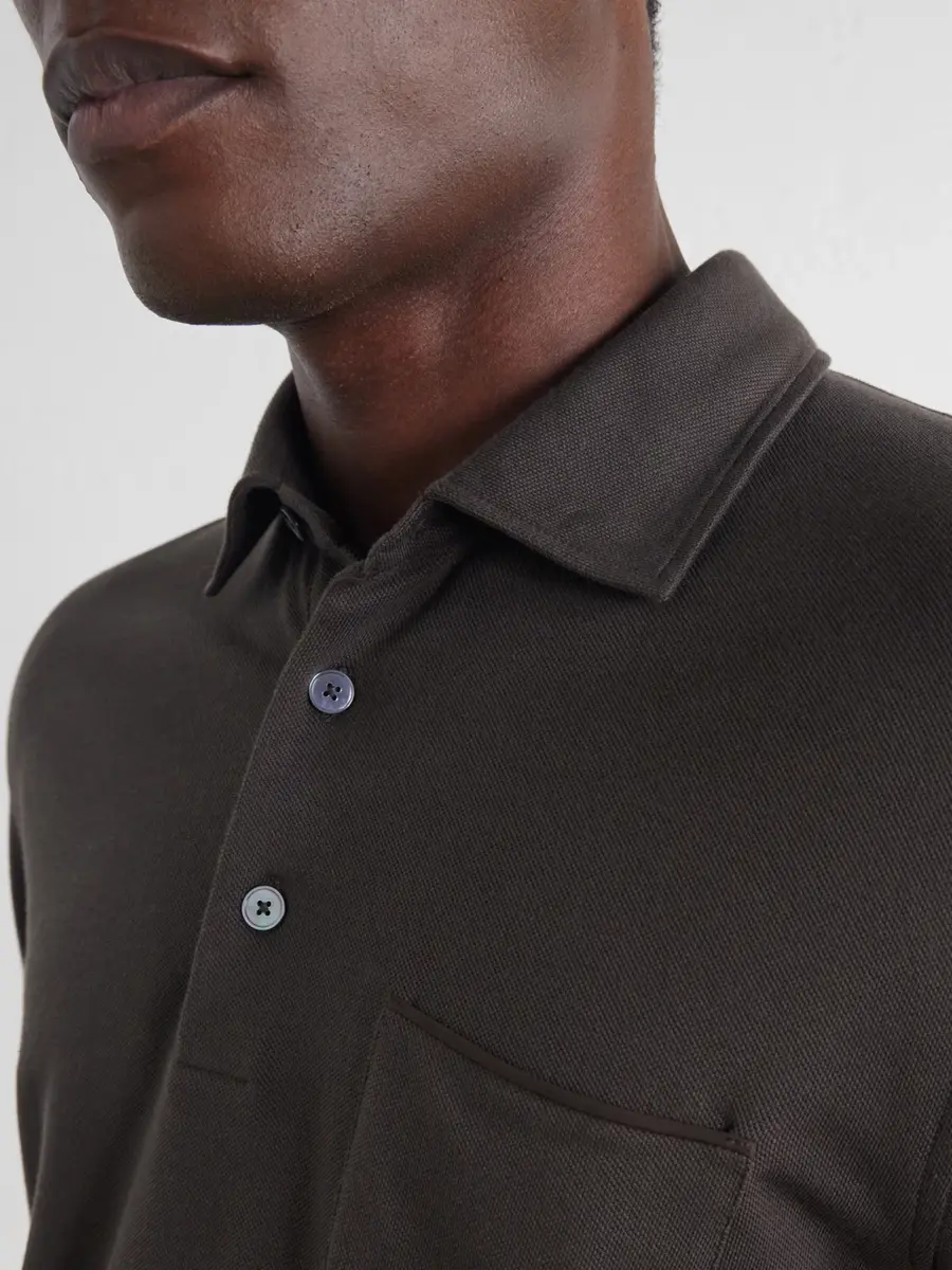 Zegna Leather-Trimmed Cotton-Piqué Polo Shirt - Men | Thumbnail 5 Zegna Leather-Trimmed Cotton-Piqué Polo Shirt - Men | Thumbnail 5