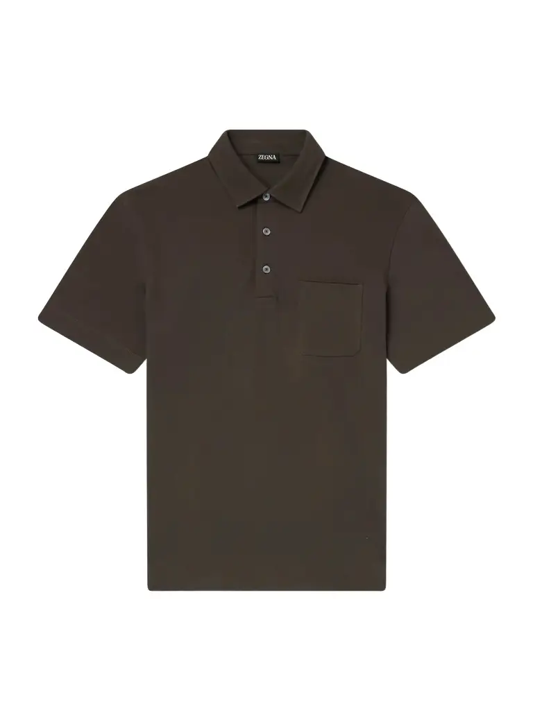 Leather-Trimmed Cotton-Piqué Polo Shirt - Men Leather-Trimmed Cotton-Piqué Polo Shirt - Men