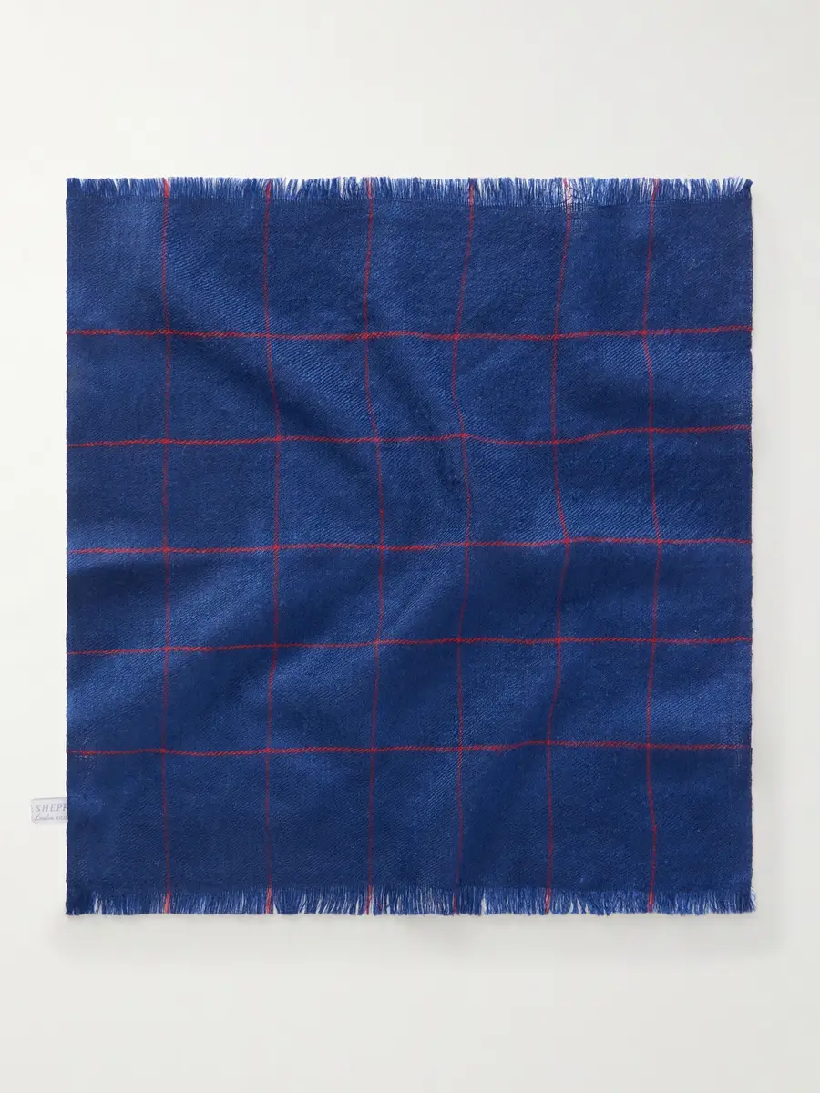 Anderson & Sheppard Frayed Checked Cashmere-Twill Pocket Square - Men | Thumbnail 4 Anderson & Sheppard Frayed Checked Cashmere-Twill Pocket Square - Men | Thumbnail 4