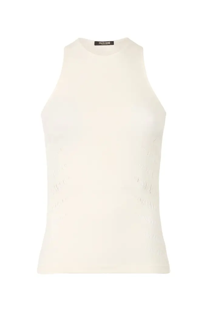 Roberto Cavalli Tank Top with Perforated Zebra Pattern
