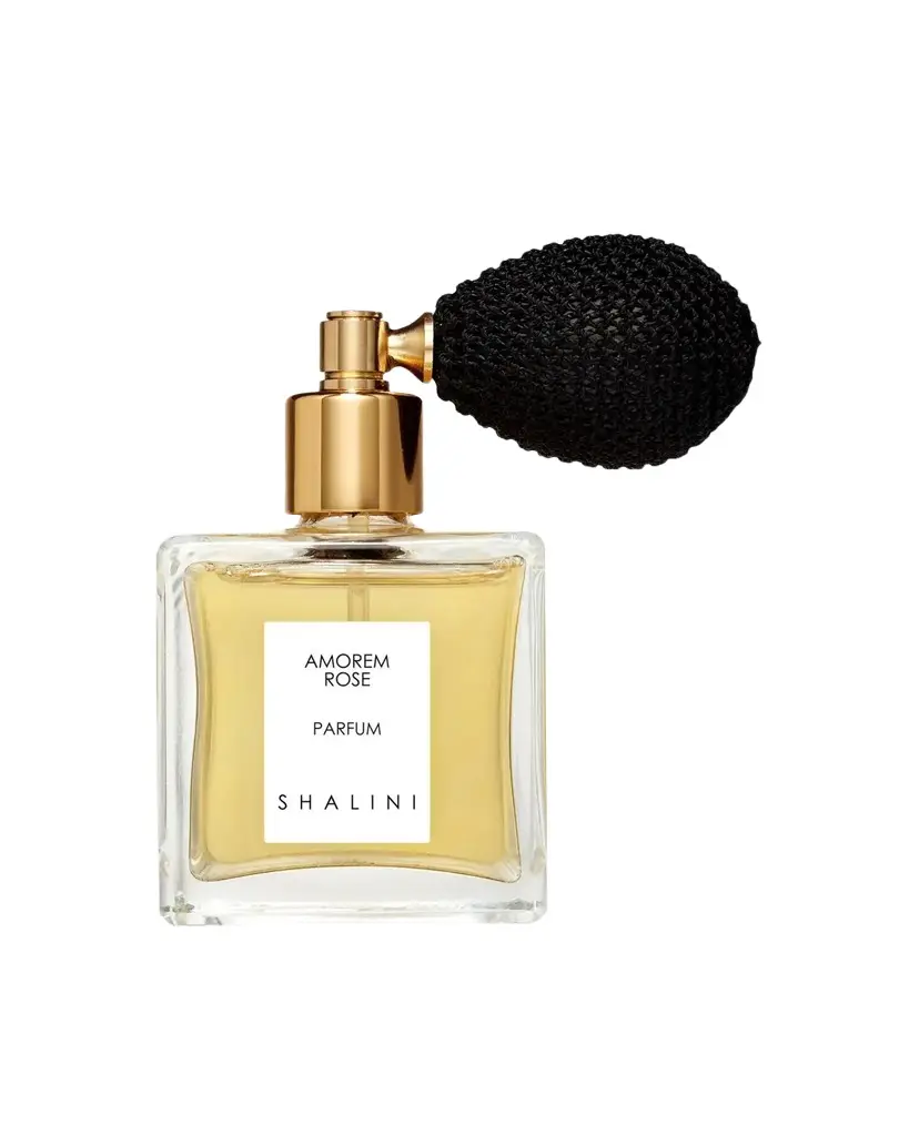 Shalini Parfum Amorem Rose Cubique Glass Bottle with Black Bulb Atomizer, 1.7 oz./ 50 mL