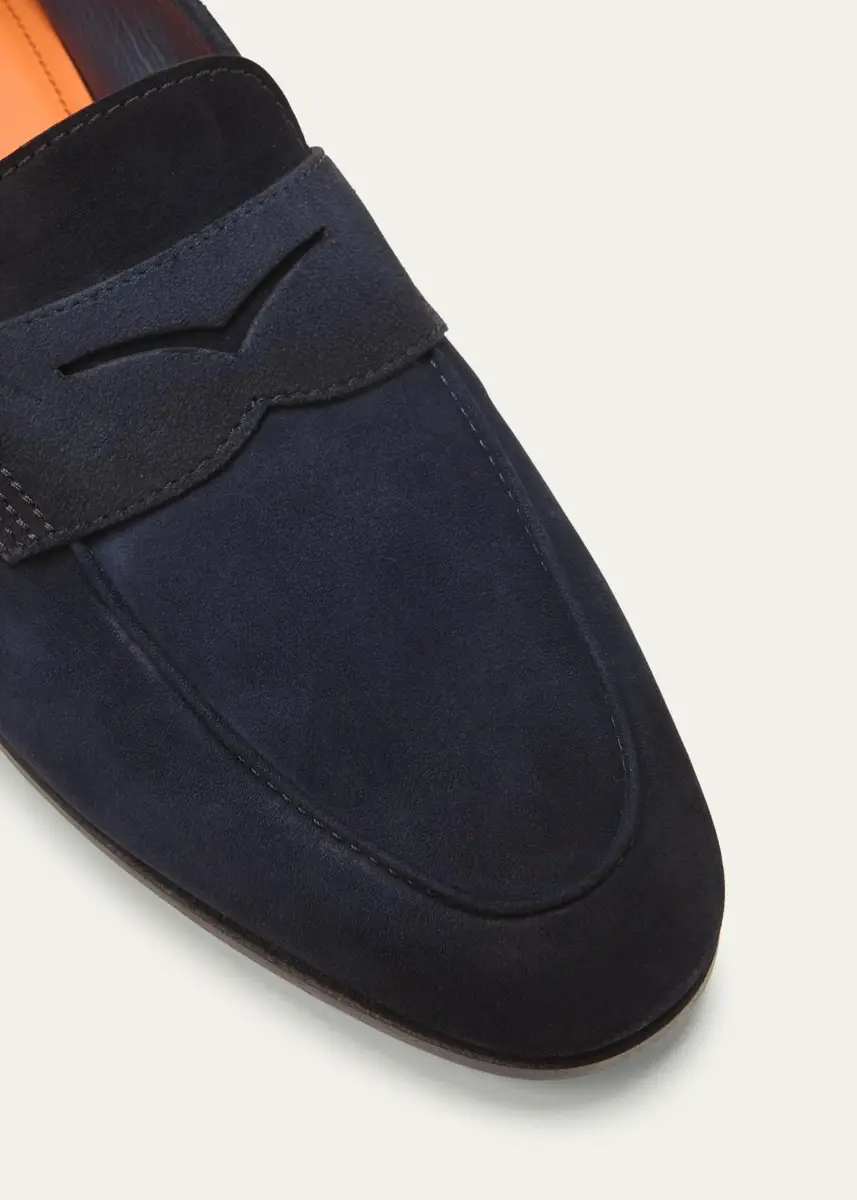 Santoni Men's Carlos Suede Penny Loafers | Thumbnail 9
