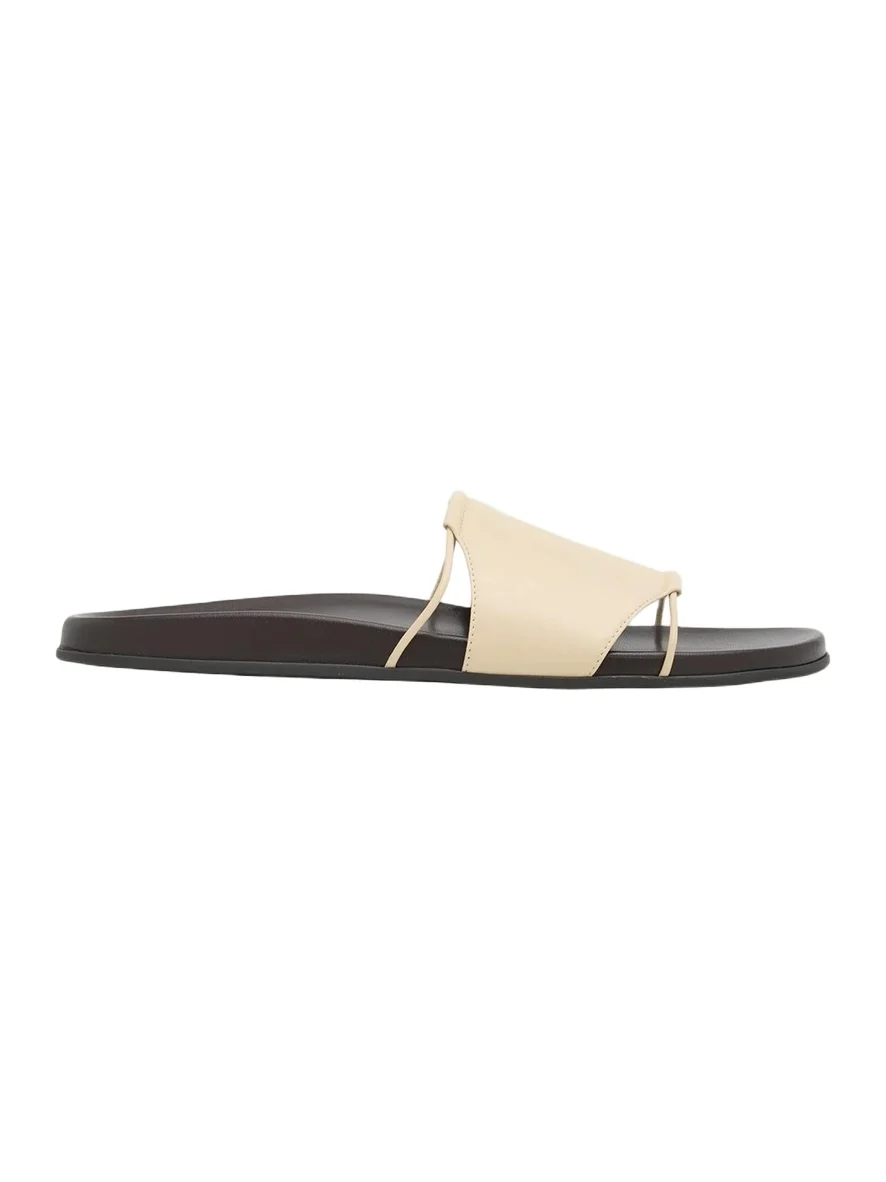 The Row Vivienne Flat Leather Slide Sandals