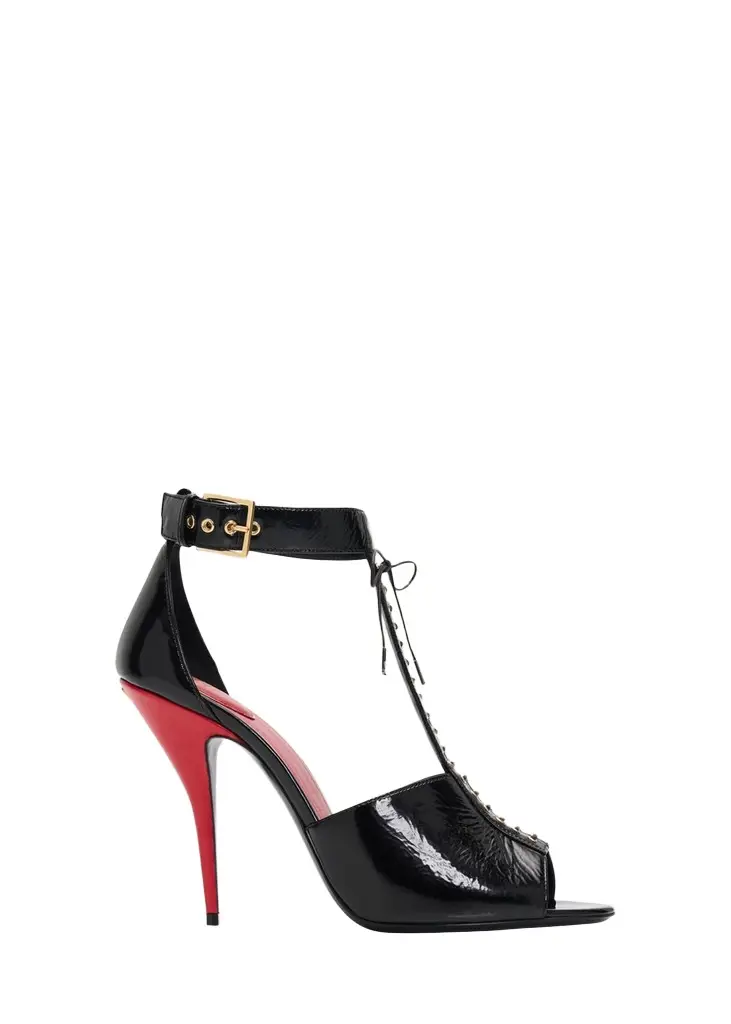 105mm Patent Leather Bustier T-Strap Sandals