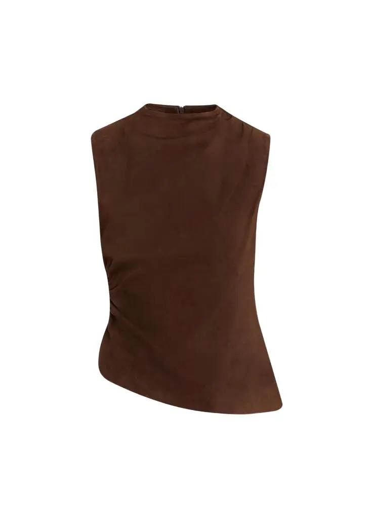Mock-Neck Sleeveless Suede Top