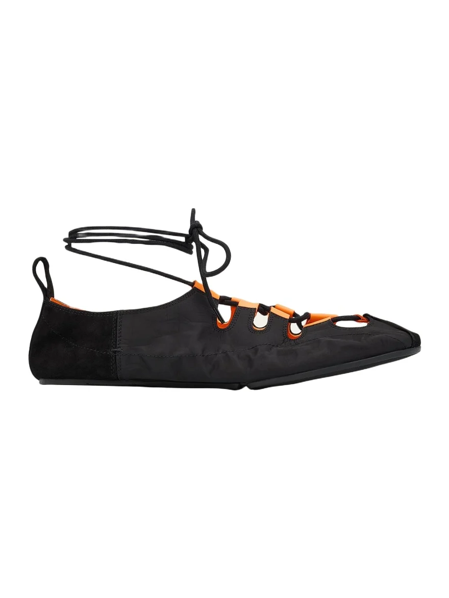 Alaïa Nylon Lace-Up Ballerina Flats