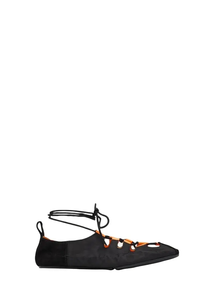 Nylon Lace-Up Ballerina Flats
