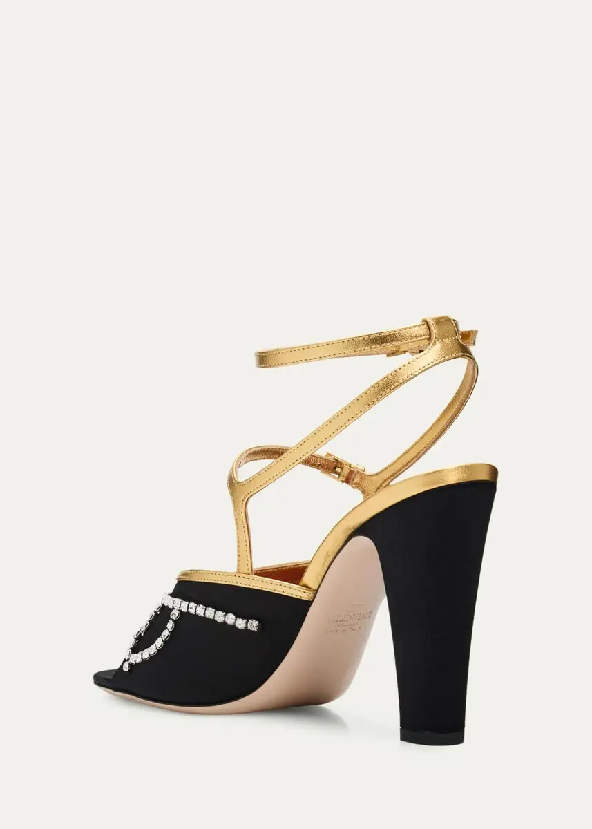 Valentino Garavani 100mm VLogo Embellished Satin and Metallic Leather Pumps | Thumbnail 4 Valentino Garavani 100mm VLogo Embellished Satin and Metallic Leather Pumps | Thumbnail 4