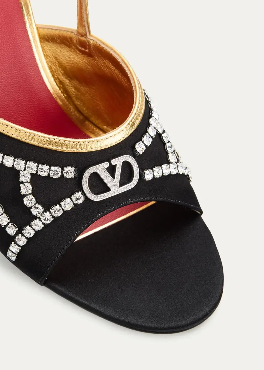 Valentino Garavani 100mm VLogo Embellished Satin and Metallic Leather Pumps | Thumbnail 5 Valentino Garavani 100mm VLogo Embellished Satin and Metallic Leather Pumps | Thumbnail 5