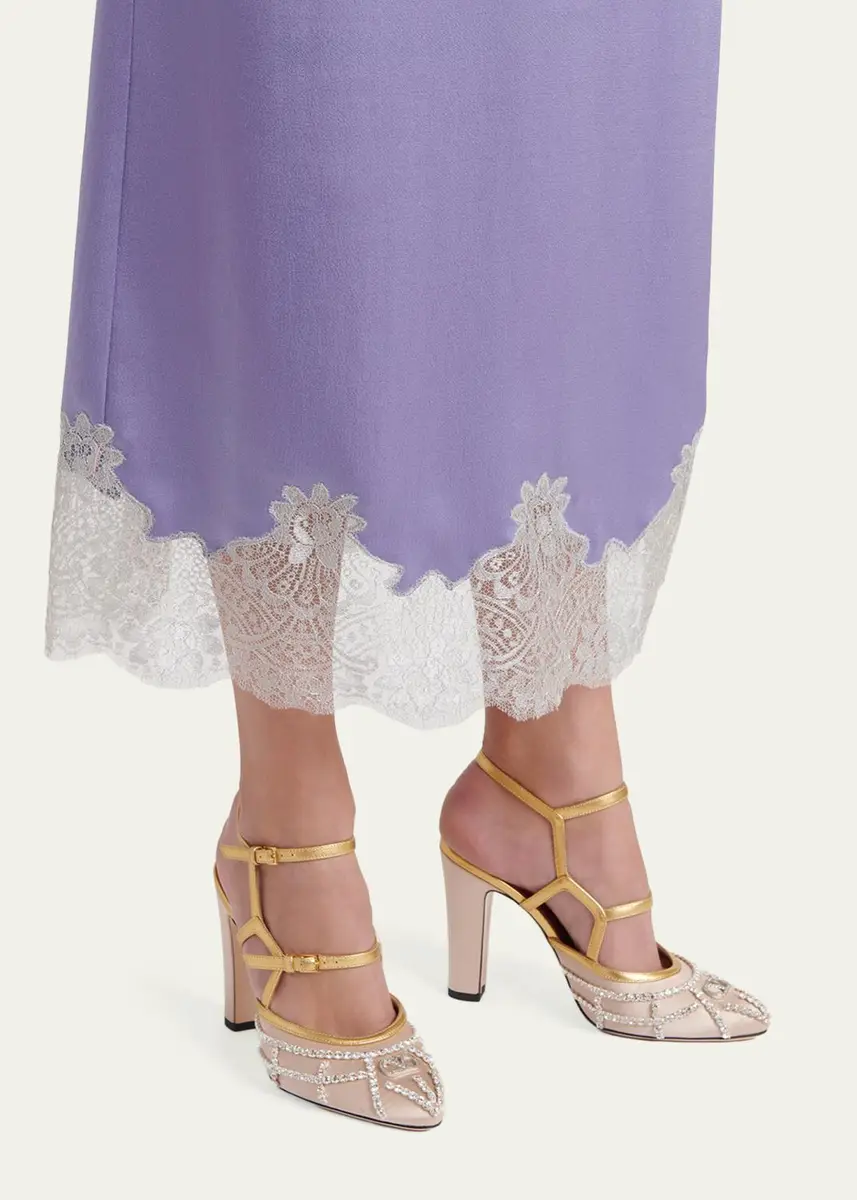 Valentino Garavani 100mm VLogo Embellished Satin and Metallic Leather Pumps | Thumbnail 6 Valentino Garavani 100mm VLogo Embellished Satin and Metallic Leather Pumps | Thumbnail 6