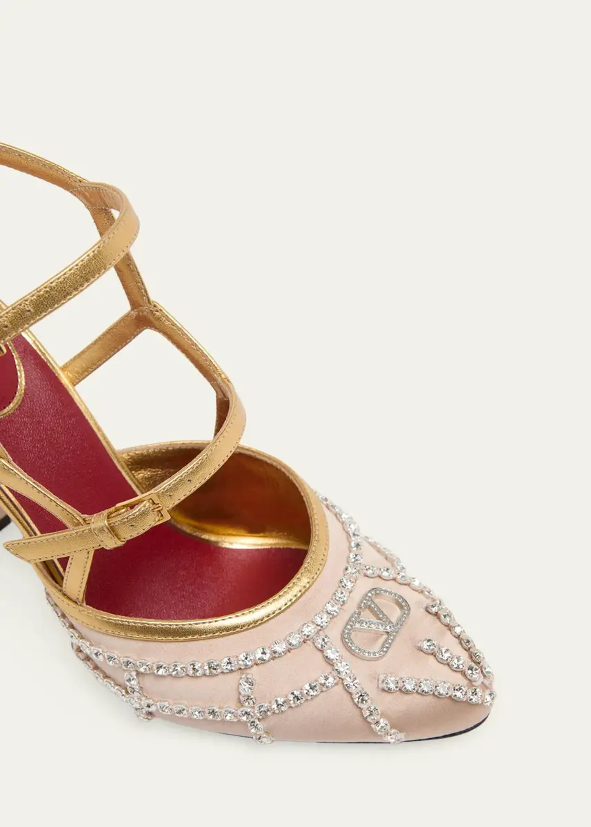 Valentino Garavani 100mm VLogo Embellished Satin and Metallic Leather Pumps | Thumbnail 9 Valentino Garavani 100mm VLogo Embellished Satin and Metallic Leather Pumps | Thumbnail 9