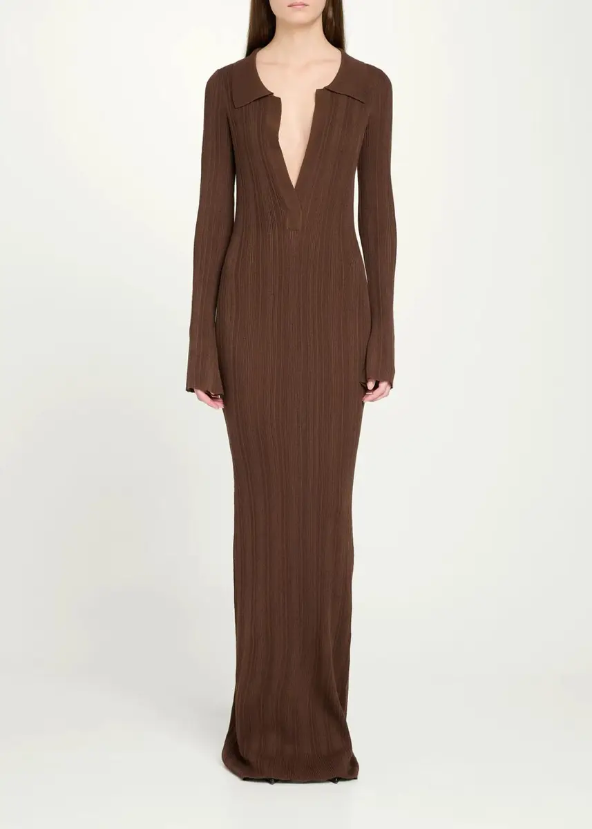 Aexae Rib-Knit Collared Maxi Dress | Thumbnail 2 Aexae Rib-Knit Collared Maxi Dress | Thumbnail 2