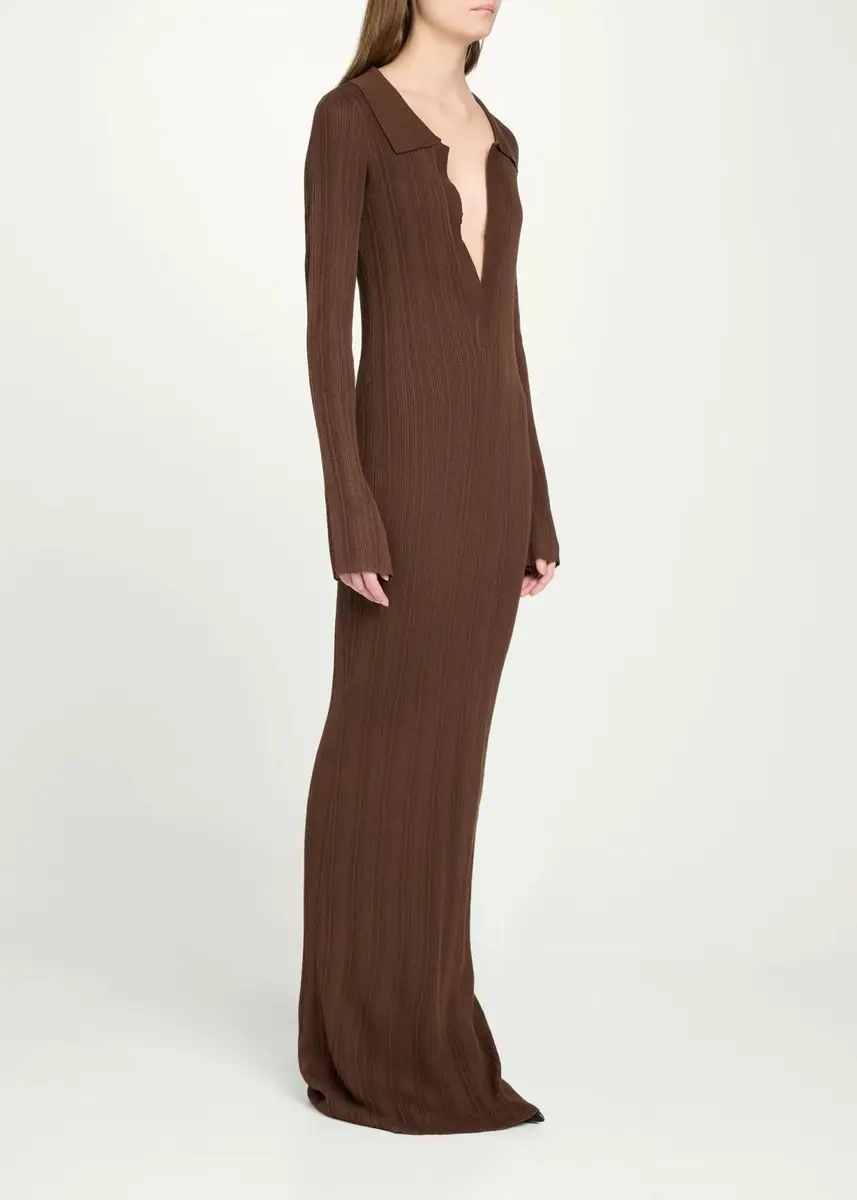 Aexae Rib-Knit Collared Maxi Dress | Thumbnail 4 Aexae Rib-Knit Collared Maxi Dress | Thumbnail 4