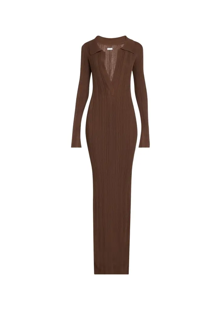 Rib-Knit Collared Maxi Dress Rib-Knit Collared Maxi Dress