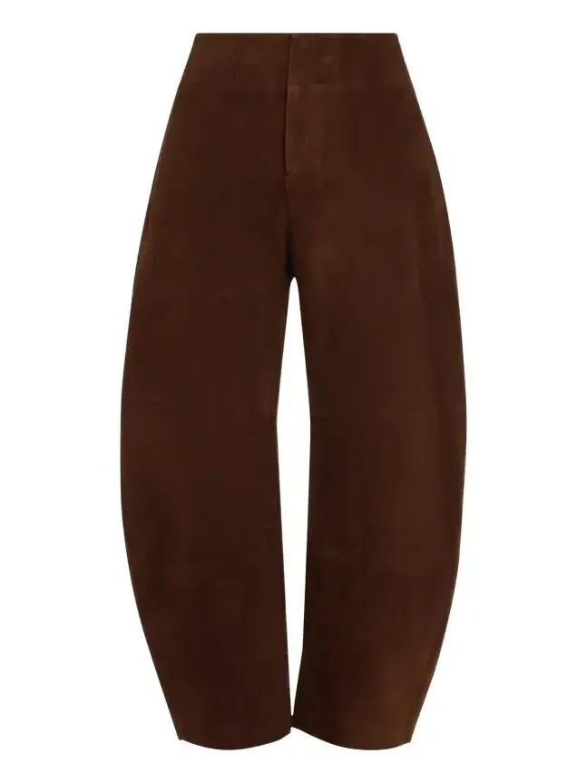 Suede Barrel-Leg Pants