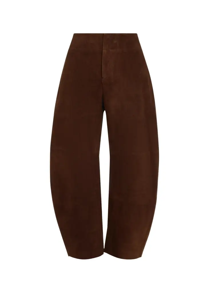 Suede Barrel-Leg Pants