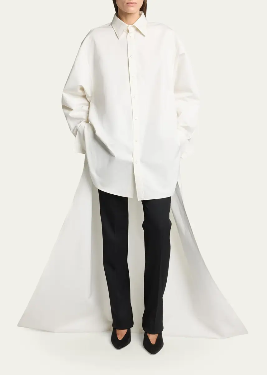 Balenciaga Organdi Cotton And Silk Poplin Button-Down Train Shirt | Thumbnail 2