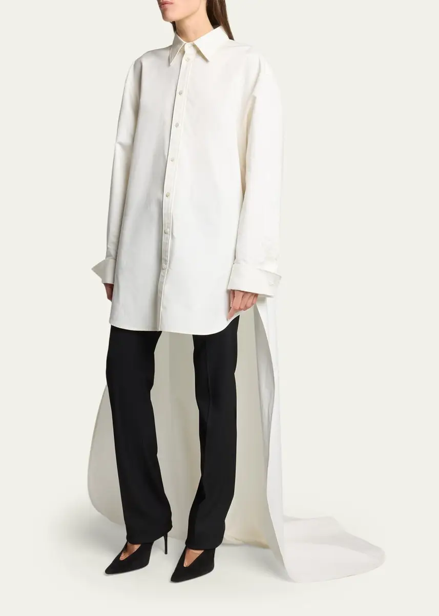 Balenciaga Organdi Cotton And Silk Poplin Button-Down Train Shirt | Thumbnail 4