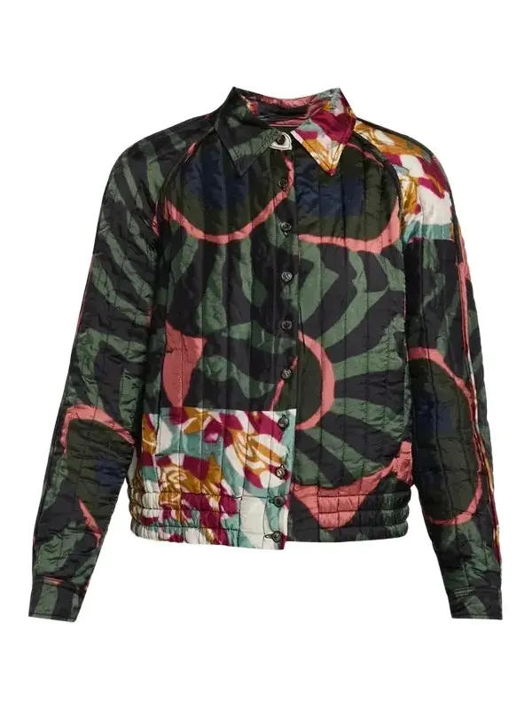 Dries Van Noten Valoria Patchwork-Print Quilted Satin Shirt Jacket